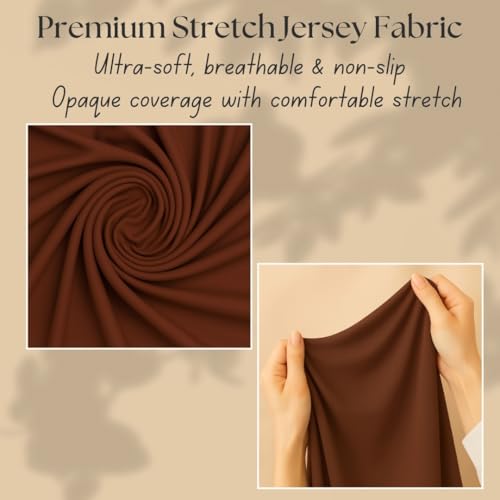 Instant Jersey Hijab for Women – Pre-Sewn Slip-On One-Piece, Soft Stretch, Opaque & Breathable - color: Brown
