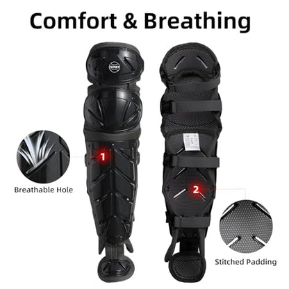 2 Pack Softball/Baseball Knee Leg Guard, Doulbe Leg Knee Savers for Youth/Adult Catchers, 16.8in Full Wing Shin Guards with Adjustable Straps, Fit Well and Comfortable, White/Black