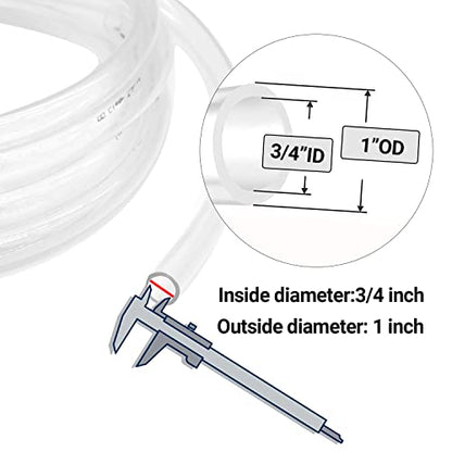 Clear Vinyl Tubing 3/4" ID × 1" OD -50 Ft 30PSI | Flexible Plastic Tubing,Lightweight Plastic Tube,Oil Resistant Hybrid Multipurpose Industrial Vinyl Hose - size: 3/4'', style: 50 feet