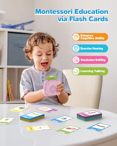 Airbition Talking Flash Cards for Toddlers 1 2 3 4 Year Olds, Montessori Language Learning Toys with 224 Words, Pocket Speech Therapy Toys, Children's Sensory Educational Device, Pink - style: 224 Words English Pink