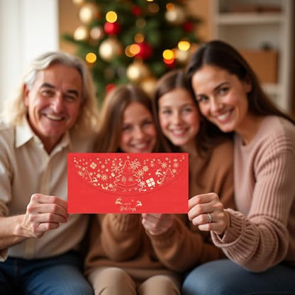 12 PCS Holiday Christmas Money Envelopes For Cash, Xmas Cash Currency Envelopes 7.1×3.5 inch, Gold Foil Laser Cut Money Envelopes Holder for Christmas Party New Year Gifts (Red,Horizontal) - size: Horizontal ，7.1"×3.5"