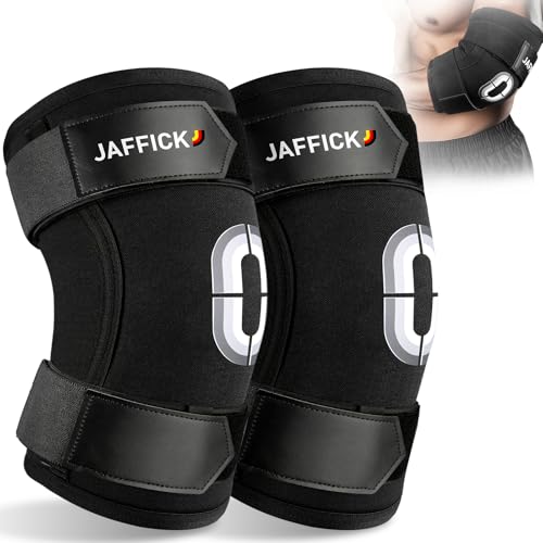 Jaffick Weightlifting Elbow Brace (1 Pair) - Elbow Sleeve with Dual Adjustable Compression Straps for Bench Press, Powerlifting, Pressing, Men & Women(Black, M) - size: M