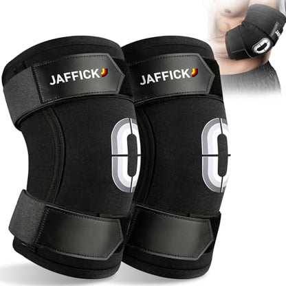 Jaffick Weightlifting Elbow Brace(1 Pair) - Elbow Sleeve with Dual Adjustable Compression Straps for Bench Press, Powerlifting, Pressing, Men & Women (Black, L) - size: L