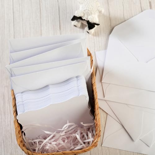 100 Pack Mini Envelopes with Blank Note Cards, White | 4 x 2.7 Inches, Self-Adhesive, Small Business Card Size - color: White-White