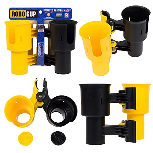 (Yellow & Black), Patented Clamp On Boat Cup Holder |Multifunction Dual Drink Caddy for Fishing Poles, Tools, Net, Gaff |Portable Storage for Boating, Beach, Umbrellas, Golf Carts, Strollers - color: Yellow & Black, size: Standard Spring