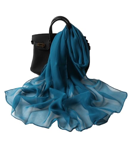 Long Chiffon Sheer Scarf For womens - color: Peacock Blue