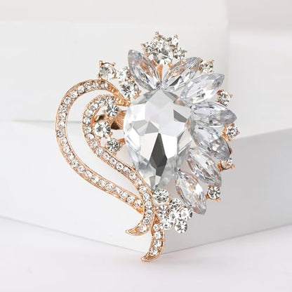 Ezing 4 Pieces Lot Large Big Silver Gold Plated Assorted Crystal Rhinestones Brooch Pins Set - color: D