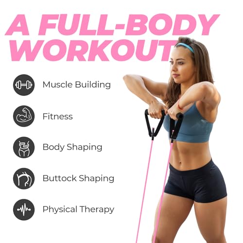 10 Pcs Resistance Bands with Handles Exercise Stretch Bands for Exercise Resistance Tube Band with Handles Resistances Fitness Band for Working Out 10 to 15 Pounds for Women Men Yoga, Pink