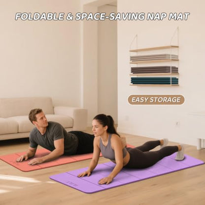 ILILI Foldable Yoga Mat 71 * 24 * 0.3 Inch | Lightweight TPE Non Slip Exercise Mat, Waterproof Portable Fitness Mat for Home Gym, Pilates, Stretching & Daily Workouts - color: Violet
