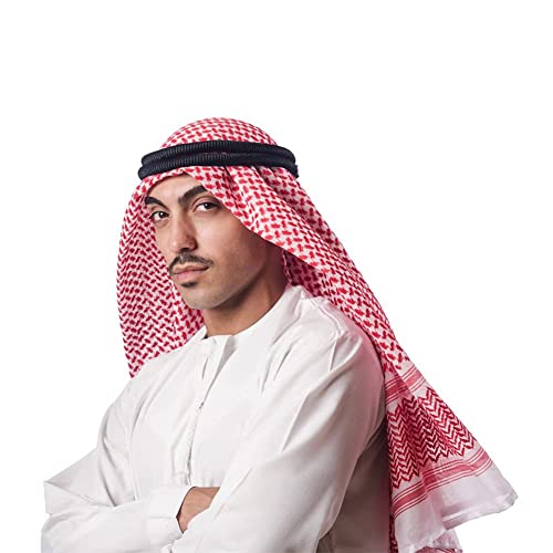 PENINSULA LOVE Men Arab Shemagh keffiyeh Scarf Muslim Turban Middle East Desert Hijab Head Wrap Shemagh with Aqel Rope 54x54 - color: Red