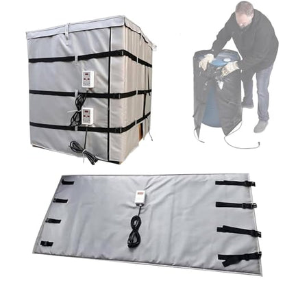 IBC Tote Heater Blanket, 55 Gallon/275 Gallon Heating Pad for Winter, Full Cover IBC Tote/Tank Heater Blanket Oil Drum Heater, Metal Drum Heater, Adjustable Temp 0~150℃ Grey-275Gallon/1000L - color: Gray, size: 275Gallon/1000L