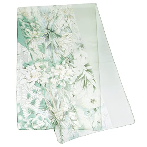 E-Clover Women Soft Floral Print Shawl Chiffon Sheer Scarf - color: Green Flowers