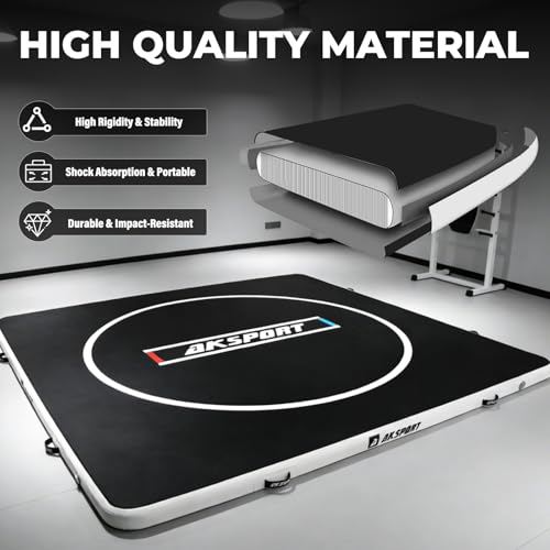 AKSPORT Inflatable Wrestling Mat 10x10 FT, Wrestling Mat for Home, Thick Jiu Jitsu Training Mat for BJJ, MMA, Boxing, Grappling, Judo, Indoor Outdoor Gym Mat
