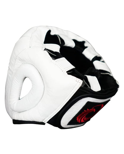 Flight Headgear w/Cheek and Chin Support, Leather Sparring Headgear, Boxing, MMA, Muay Thai Kickboxing, Mixed Martial Arts, UFC - color: White, size: Small