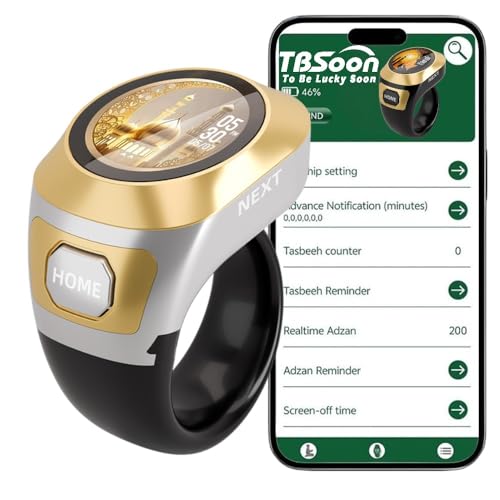 Color Screen Tasbih Smart Ring,Tasbeeh Counters,Prayer Smart Ring,Replaceable Pictures,Electronic Rosary,Forgiveness ring,Large Battery,Large Screen Display,Eid al-Fitr Eid al-Adha Ramadan Gift - color: White