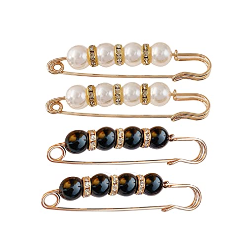Fancy Rhinestones Pearls Safety Pin Brooch, Pearl Brooch Pins, Sweater Shawl Crystal Clip, for Women Girls Clothing Accessories - size: 4pcs