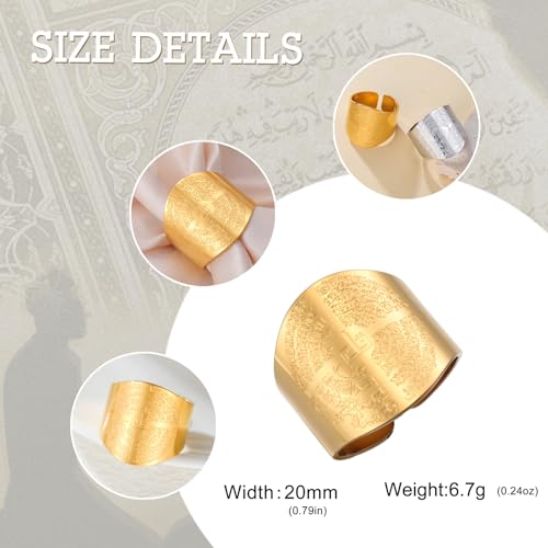 Dreamtimes Islamic Ayatul Kursi Ring for Women Men Muslim Quran Allah Rings Ayatul Kursi Arabic Calligraphy Adjustable Open Ring for Men Islam Eid Ramadan Gifts - style: Gold-2