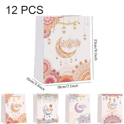 Sanfly Eid Mubarak Gift Bags 12pcs Ramadan Islamic-Themed Handheld Kraft Paper Bag Sweet Candy Bags for Arabian Eid Party