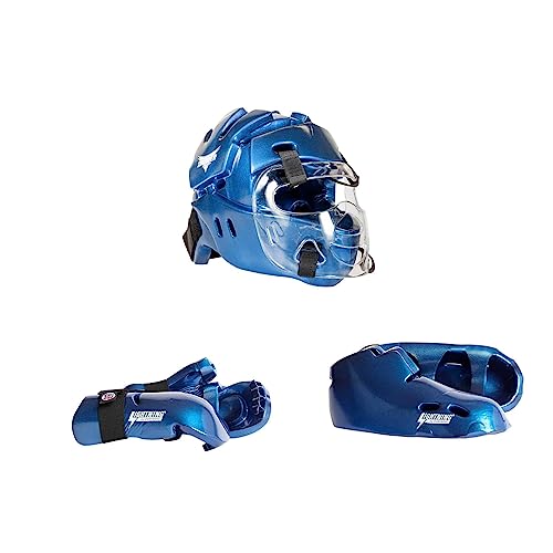 ProForce Lighting 5 Piece Sparring Gear Combo Set with Full Head face mask - color: blue, size: child med 3-4 shoes