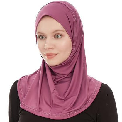 Plain Ready To Wear Amira Hijab for Women - Muslim Instant Amira Jersey Scarf – Soft Muslim One Piece Instant Hijab Headscarf - color: Purple