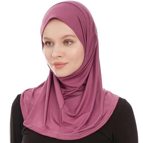 Plain Ready To Wear Amira Hijab for Women - Muslim Instant Amira Jersey Scarf – Soft Muslim One Piece Instant Hijab Headscarf - color: Purple