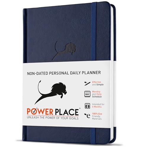 Undated Day Planner & Calendar – 6-Month Life Organizer for Productivity, Time-Management & Focus | 24-Hour Hourly Agenda for Men & Women, Faux Leather Hardcover (Blue) - color: Blue, size: Standard