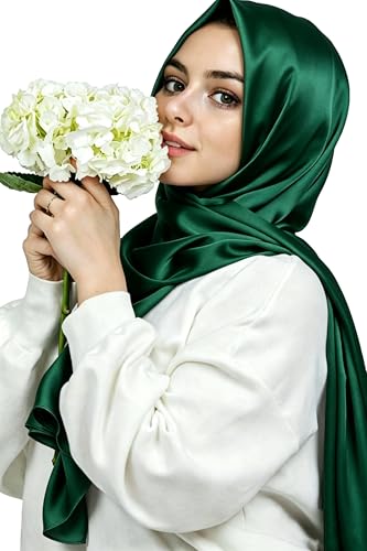 Lina & Lily Luxury Satin Hijab Head Scarf Shawl Wrap for Muslim Women Extra Long - color: Emerald Green