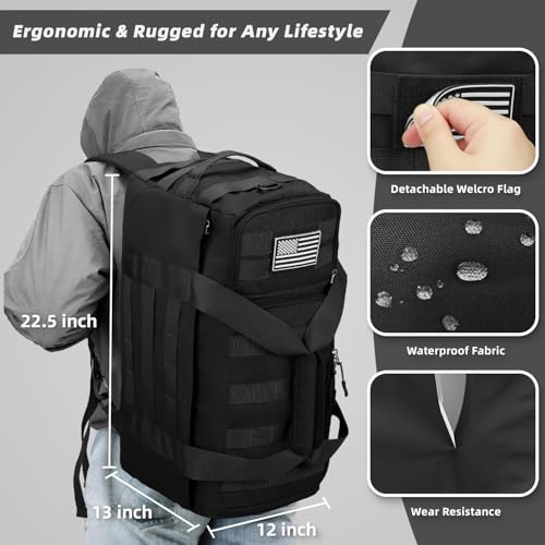 ZOMFELT Tactical Gym Bags for Men, Travel Duffle Bag with Removable Dividers & Innovative Shoe Compartment, 3-in-1 Waterproof MOLLE Gym Duffel Backpack, Airplane Carry-On Approved, Black - size: Large