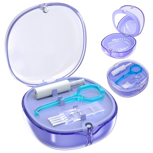 Double-layer Retainer Box Case Orthodontic Teeth Aligner Case with Mirror, Dental Night Mouth Guard Holder with Retainer Remover Tool, Chew and Brush - Secure Magnet Closure - Transparent Blue - color: Transparent Blue