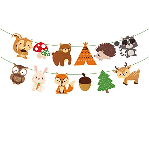 Woodland Creatures Banner Forest Animal Friends Bunting Banner for Kids,Boys,Baby Shower,Birthday Party Decoration - color: banner