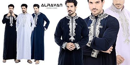Men's Thoub Arabic thoub Long Sleeve Arab Thobe Embroidery Dress Full Length for Eid & Weddings - color: Navy Blue, size: 60