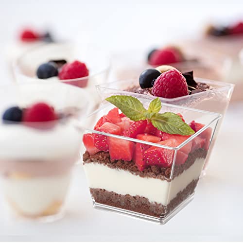 3.8 oz Plastic Dessert Cups with Spoons 50 Pack, Clear Square Mini Dessert Cups Appetizer Cups Parfait Cups Tumbler Cups for Mousse Puddings, Party Supplies - size: 3.8 Oz (Pack of 50)