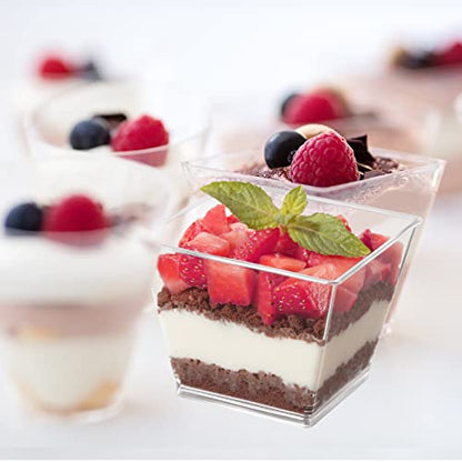 3.8 oz Plastic Dessert Cups with Spoons 50 Pack, Clear Square Mini Dessert Cups Appetizer Cups Parfait Cups Tumbler Cups for Mousse Puddings, Party Supplies - size: 3.8 Oz (Pack of 50)