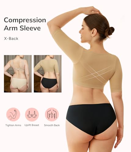 LODAY Arm Compression Sleeves for Women Lipo Upper Arm Shaper Post Surgery Slimming Arm Sleeve - color: Beige, size: 2X-Large/3X-Large