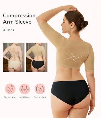 LODAY Arm Compression Sleeves for Women Lipo Upper Arm Shaper Post Surgery Slimming Arm Sleeve - color: Beige, size: 2X-Large/3X-Large