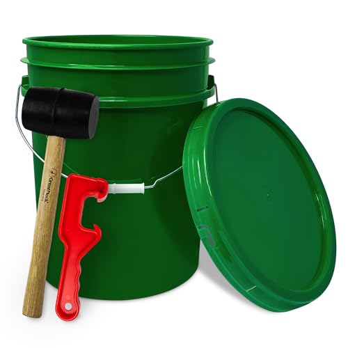 5 Gallon Bucket w/Lid, Food Grade BPA-Free, 1 Pack, Green | Airtight Lid, Mallet and Lid Opener Included, Heavy-Duty 90 Mil HDPE Plastic, Food-Safe Durable Container, Made in USA - color: Green, size: 1 Pack