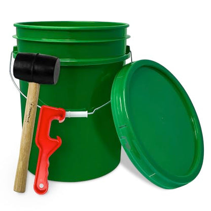 5 Gallon Bucket w/Lid, Food Grade BPA-Free, 1 Pack, Green | Airtight Lid, Mallet and Lid Opener Included, Heavy-Duty 90 Mil HDPE Plastic, Food-Safe Durable Container, Made in USA - color: Green, size: 1 Pack
