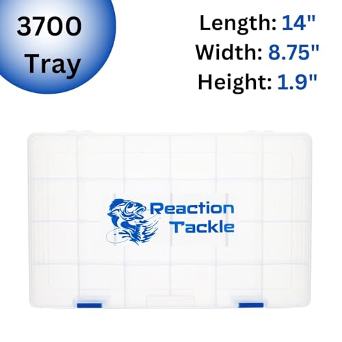 Reaction Tackle Basic Tackle Trays, Clear Plastic Utility Box Organizers with Removable Dividers for Lures, Hooks and Terminal Rigs, Fits Tackle Bags and Boxes - 3700 (4-Pack) - size: 3700 (4-Pack)