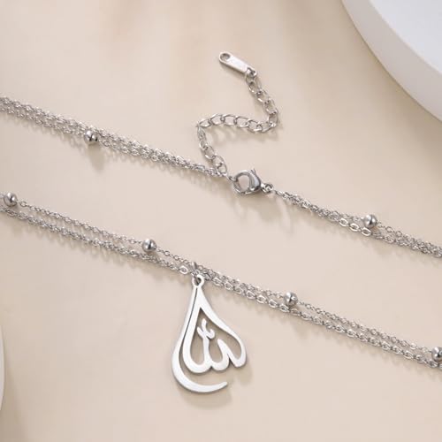 LIKGREAT Allah Necklace for Women Ayatul Kursi Muslim Necklace Allah Pendant Necklace Islamic Muslim Jewelry - color: silver, style: heart shape-double link chain