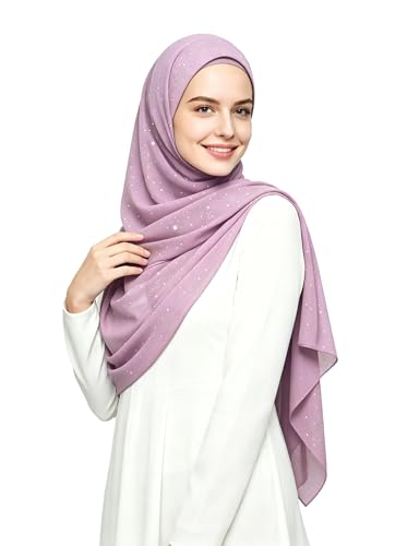 Lina & Lily Sparkle Shimmer Gold Glitter Women's Chiffon Hijab Head Scarf Shawl Wrap Lightweight - color: Dusty Pink
