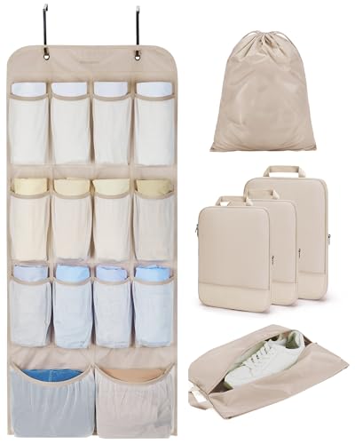 BAGSMART Hanging Compression Packing Cubes 6 Set Cruise Travel Essentials - color: Latte Brown