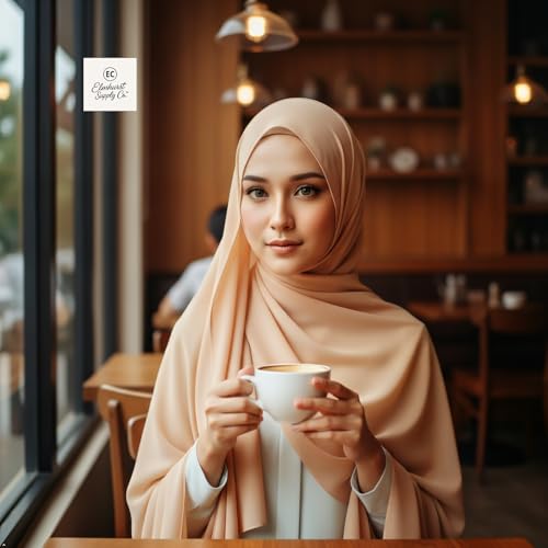 Women's Magnetic Hijab with Stitched Undercap - No Pin Chiffon Prayer Scarf - color: Light Peach