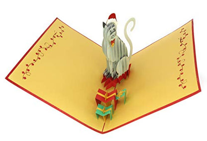 PopLife Holiday Cat Pop Up Christmas Card, Handmade 3D Greeting, Blank Merry Christmas Note, Small Stocking Present for Friends and Family, Card for Cat Lovers - color: Holiday Cat