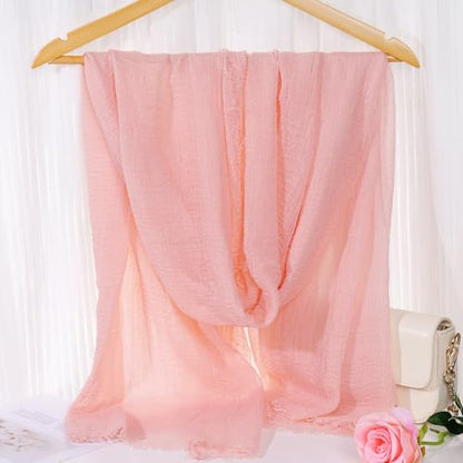 Nydotd Women Summer Cotton Linen Scarf Crinkle Long Beach Shawl Wrap hijab with Fringe - color: Light Pink