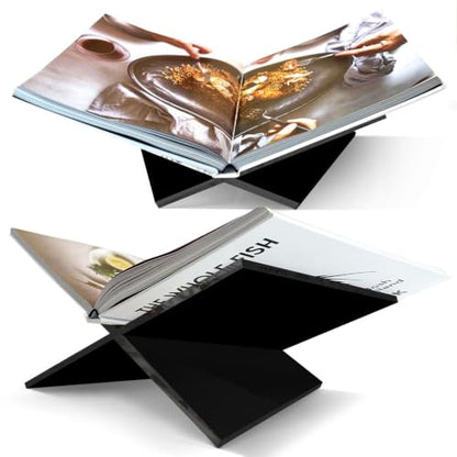Large Black Acrylic Book Stand, 12.5" x 9.5" x 5.5”, Acrylic Book Holder, Open Bookstand for Display and Reading Cookbooks, Art Books, Bibles, Magazines - Home and Office - color: Black, size: Large