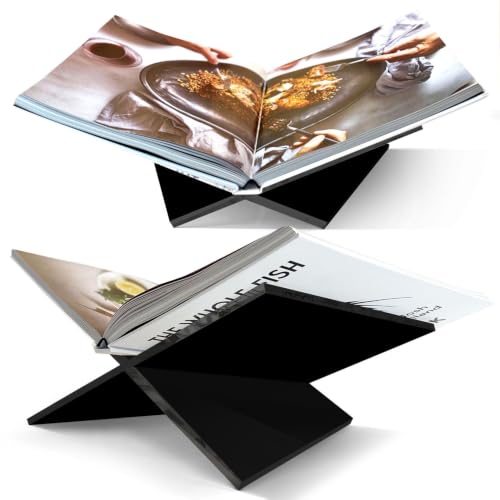 Large Black Acrylic Book Stand, 12.5" x 9.5" x 5.5”, Acrylic Book Holder, Open Bookstand for Display and Reading Cookbooks, Art Books, Bibles, Magazines - Home and Office - color: Black, size: Large