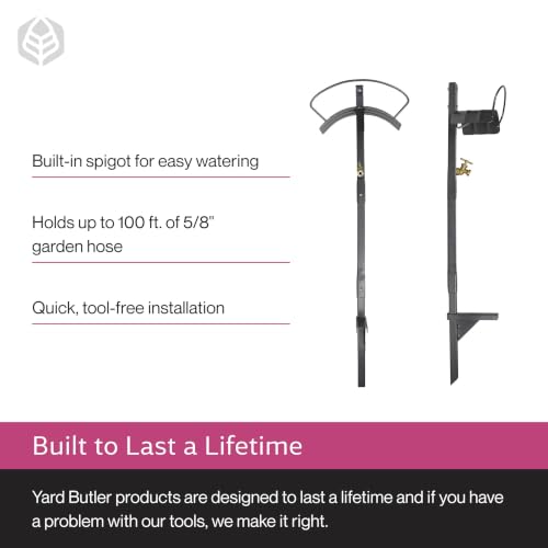 Yard Butler Free-Standing Hose Hanger with Spigot, IHCF-3KDS - Durable Hose Stand for Keeping It Elevated - Convenient Garden Accessory - Rust-Resistant - Anti-Kink Design - Easy Installation | Steel Freestanding Hose Holder for Lawn and Garden, Water Hos