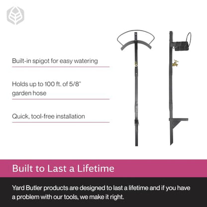 Yard Butler Free-Standing Hose Hanger with Spigot, IHCF-3KDS - Durable Hose Stand for Keeping It Elevated - Convenient Garden Accessory - Rust-Resistant - Anti-Kink Design - Easy Installation | Steel Freestanding Hose Holder for Lawn and Garden, Water Hos