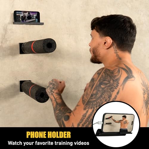 Elite Wall-Mount Punching Bag Training Bar with Phone Holder, Wall Brawl Boxing Speed Bag Reflex Trainer Equipment for Wing Chun, Kung Fu, Self Defense, MMA, Fitness, Uppercuts, Hooks, Jabs, Sparring