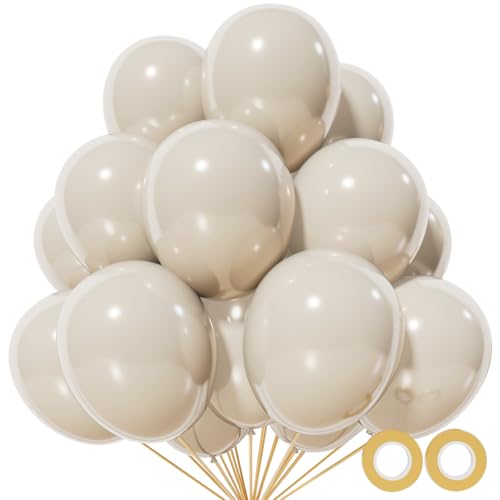 110pcs Sand White Balloon 12 inch, Sand white Latex Balloons for Birthday Party Baby Shower Wedding(with 2 Ribbons). - color: A20-sand White, size: 12inch(normal)